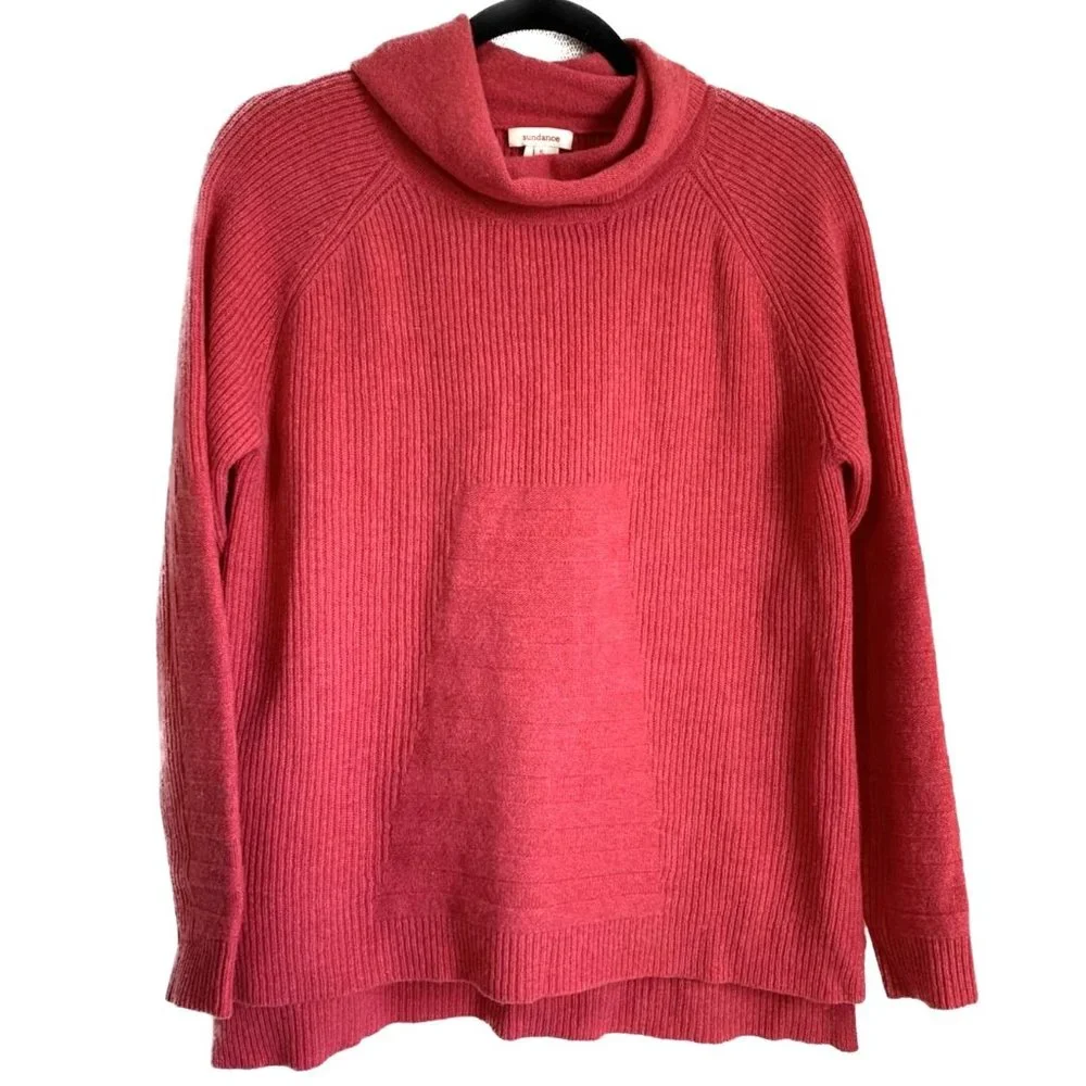 Sundance Women’s Sweater Small Red Lambswool Cowl Neck Long Sleeves